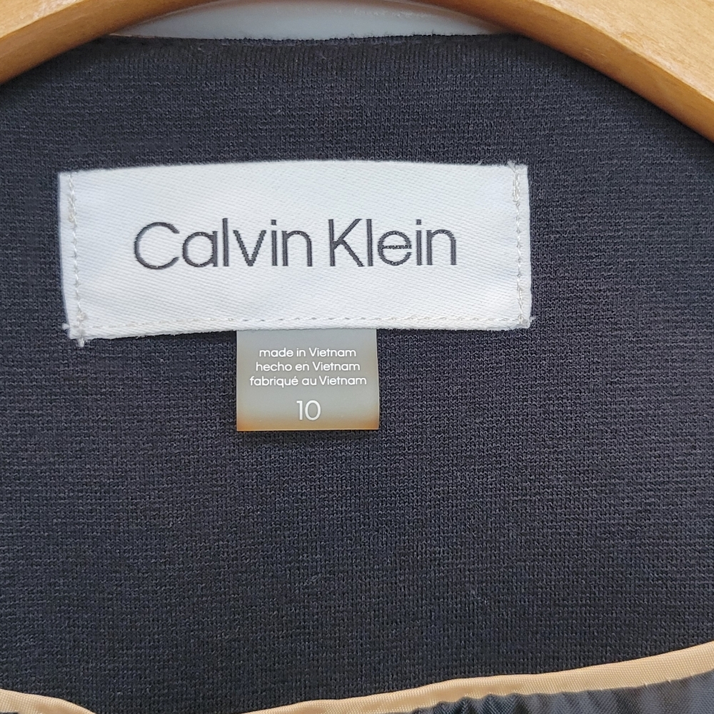Calvin Klein Black Blazer Lined w/ Leather Size 10 - Picture 2 of 7